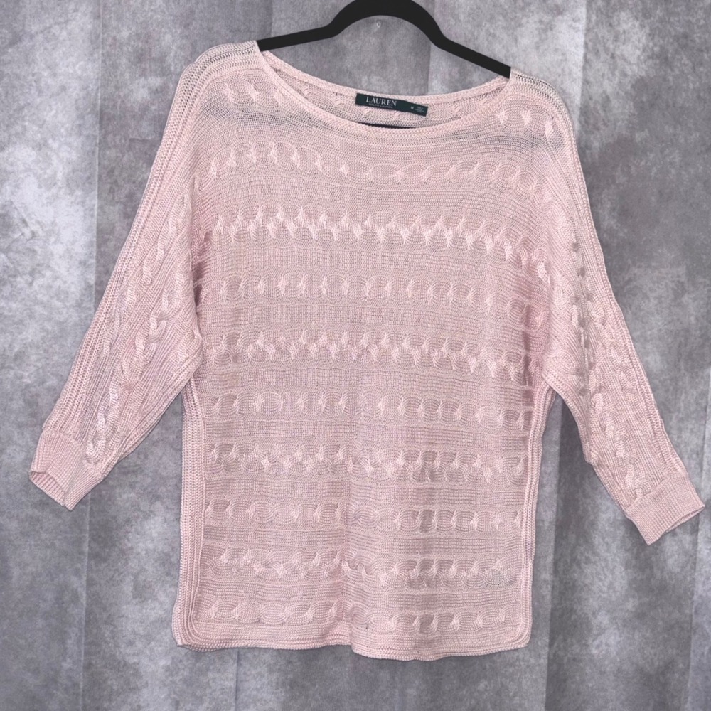 Lauren Ralph Lauren Pink Womens Medium Lightweight Cable Knit Sweater Pastel